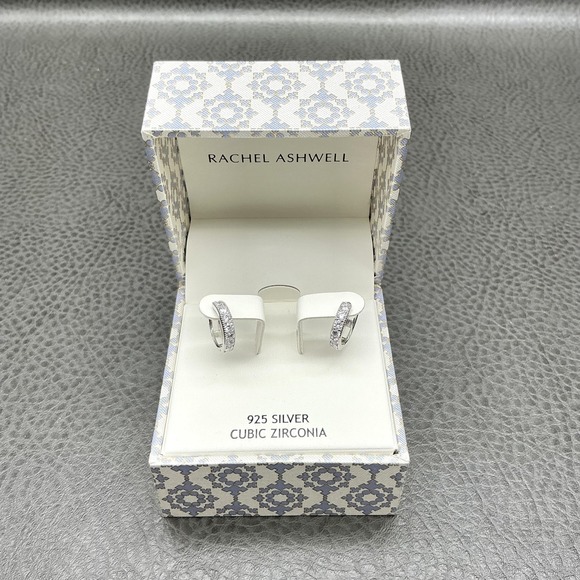 Rachel Ashwell Jewelry - Rachel Ashwell 925 Silver Cubic Zirconia Hoop Earrings Elegant Gift Boxed New